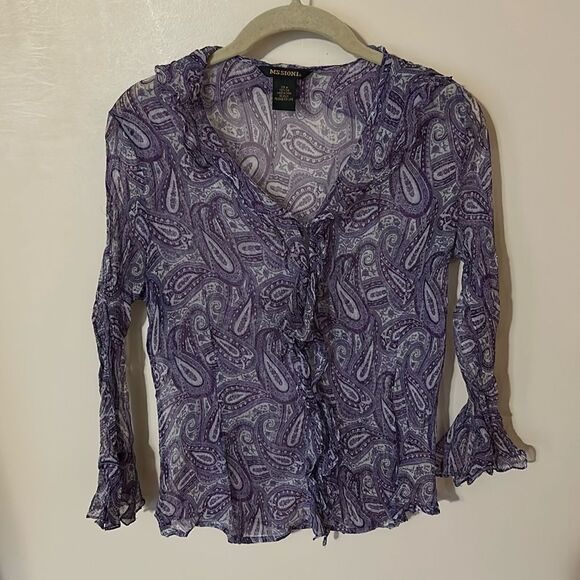 Mssioni Silk sheer purple paisley flowy top with courset like front size medium - Picture 1 of 6